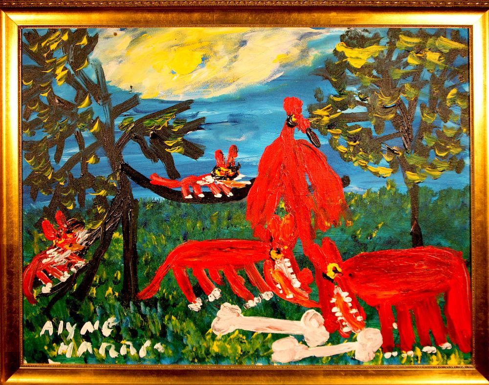 Appraisal: Outsider Art Alyne Harris Red Dogs Fighting over a Bone