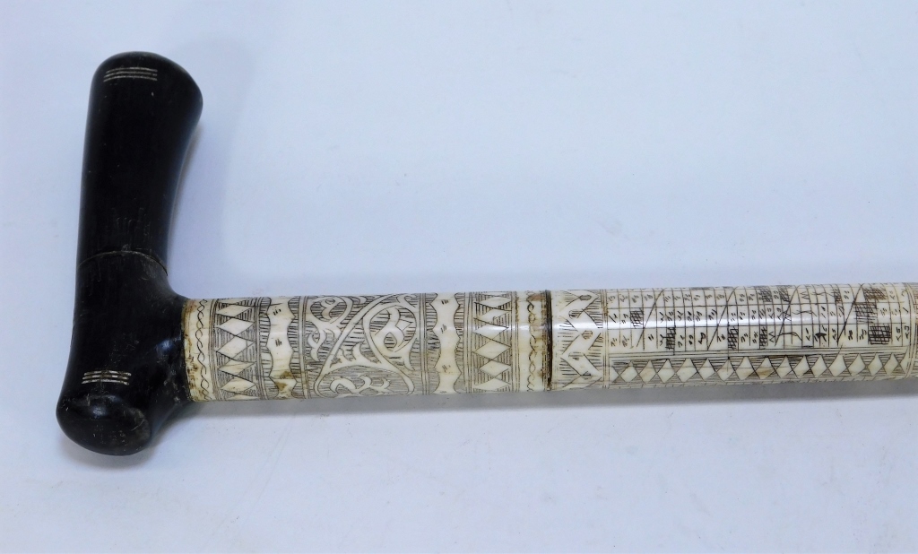 Appraisal: NICELY CARVED CHINESE BOVINE SCRIMSHAW BONE CANE China Early tth