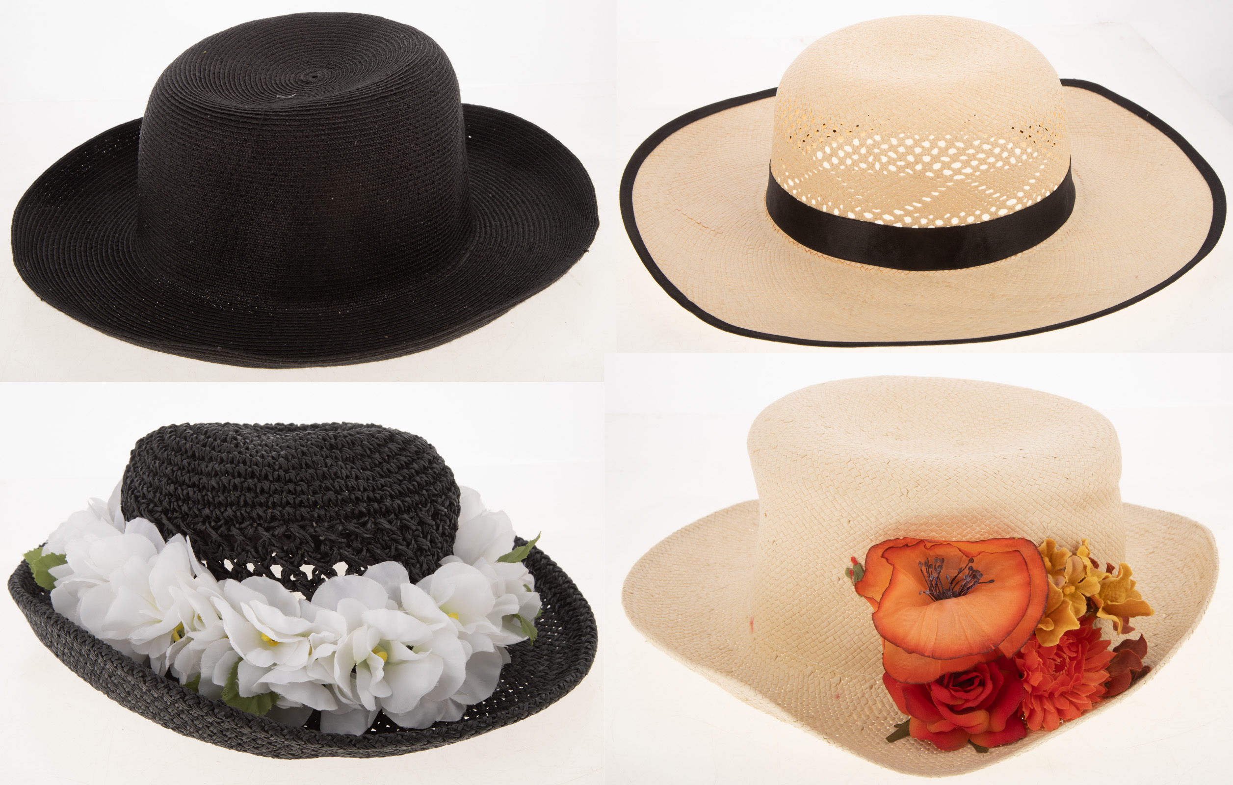 Appraisal: FOUR STRAW HATS including a Caroline Charles of London