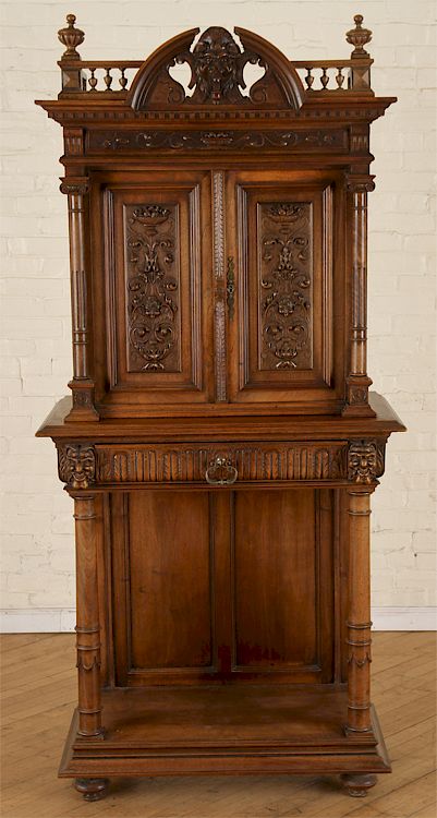 Appraisal: LATE TH C FRENCH WALNUT CABINET ON STAND A late