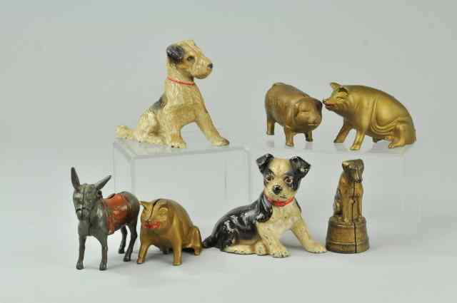 Appraisal: ANIMAL STILL BANK LOT Cast iron includes painted small donkey