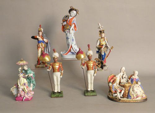 Appraisal: Meissen figural group th c together with six other porcelain