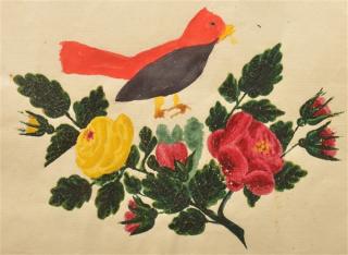 Appraisal: PA th Cent Bird Floral Watercolor Drawing Pennsylvania th Century