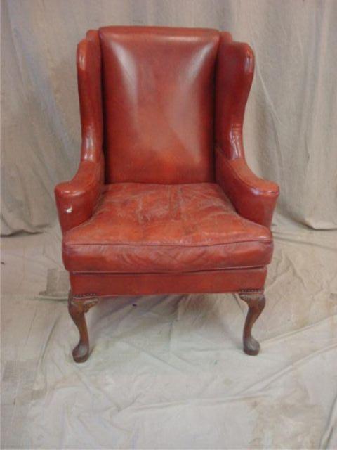 Appraisal: Queen Anne Style Wing Back Leather Chair As is From