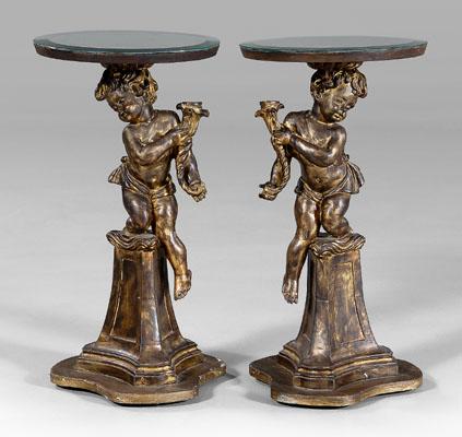 Appraisal: Pair Italian rococo style tables each with beveled circular mirrored