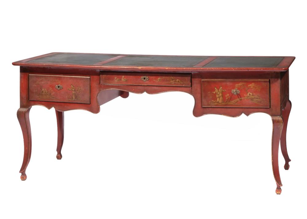 Appraisal: Baker Regence-Style Red Lacquer Chinoiserie Bureau Plat top with inset