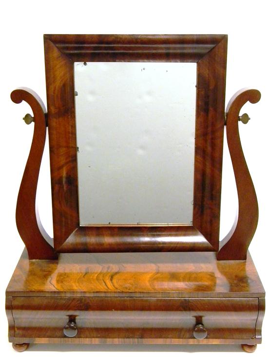 Appraisal: Mahogany shaving stand c adjustable mirror suspended from cabriole ams