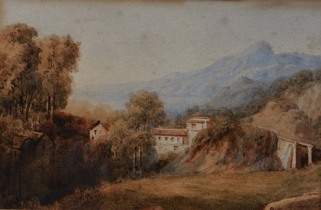 Appraisal: TH CENTURY ITALIAN SCHOOLMountainous landscape with villa indistinctly signed Collingwood