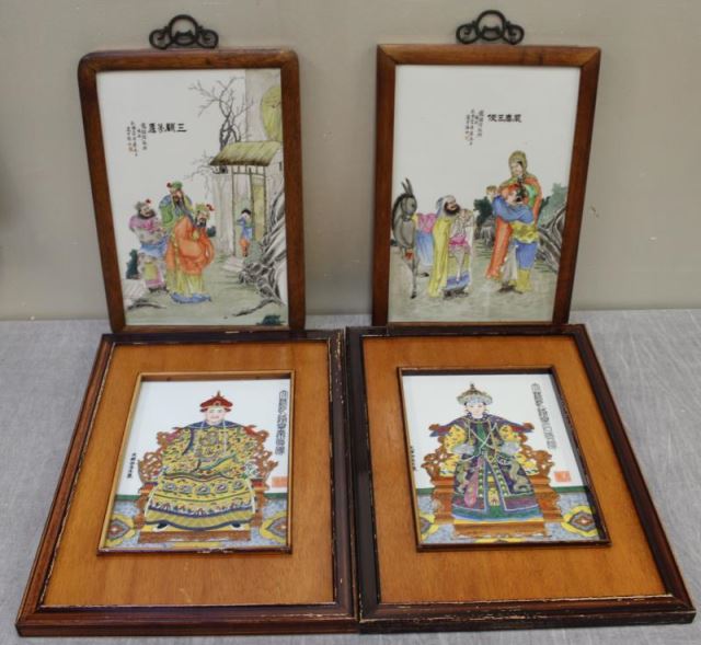 Appraisal: Lot of Asian Enamel Decorated Porcelain Plaques In pairs the