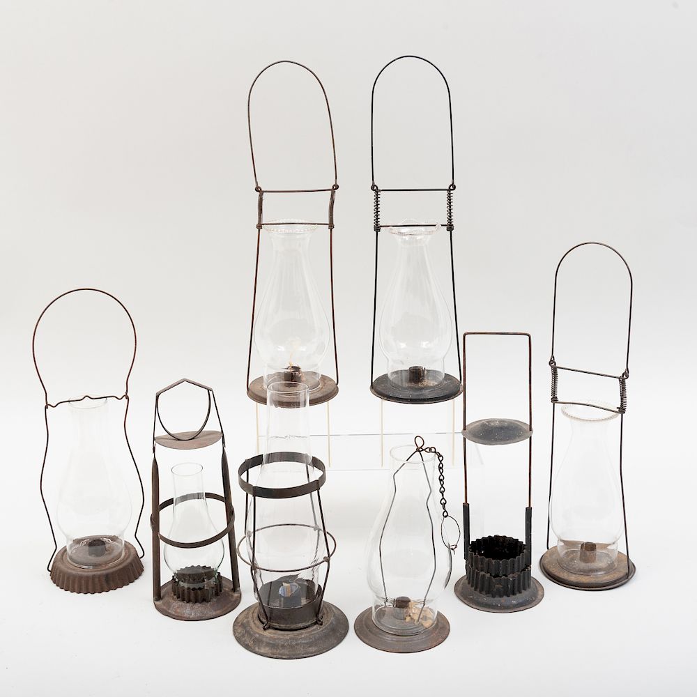 Appraisal: Group of Eight American Tin Hurricane Lanterns Of various forms