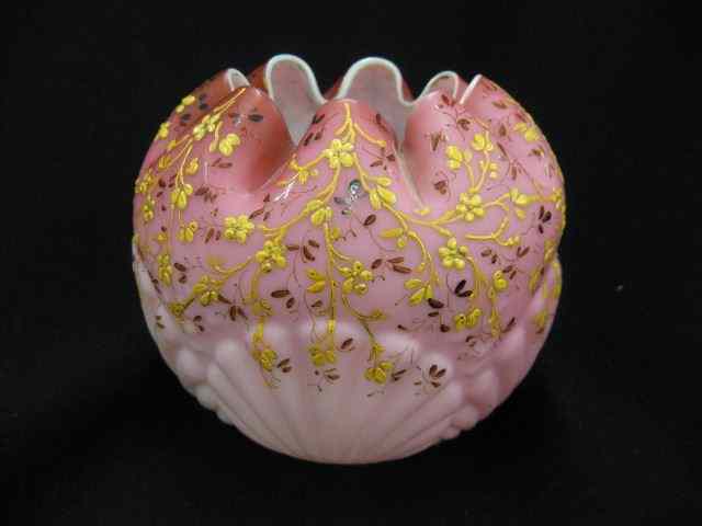 Appraisal: Victorian Enameled Cranberry Art Glass Rose Bowl shell decor enameled