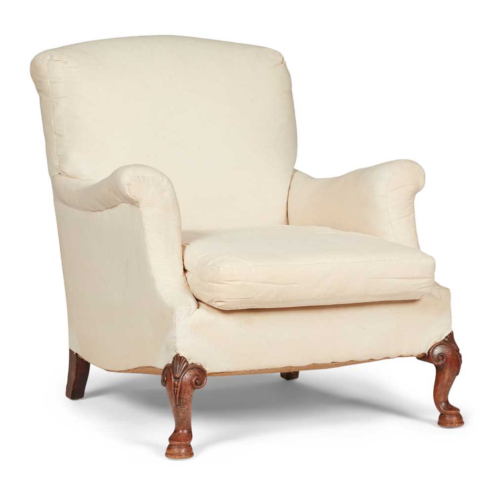 Appraisal: HOWARD SONS UPHOLSTERED ARMCHAIR LATE TH CENTURY the padded back