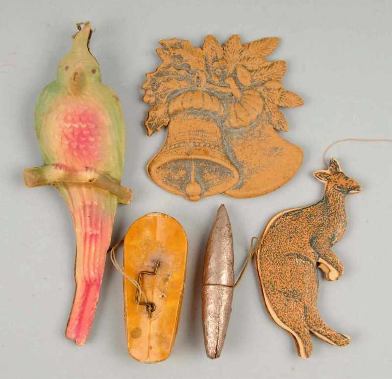 Appraisal: Lot of German Dresden Ornaments Description Includes flat kangaroo flat