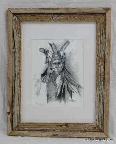 Appraisal: Johnny Walker S N Pencil Sketch of GeronimoThis is a