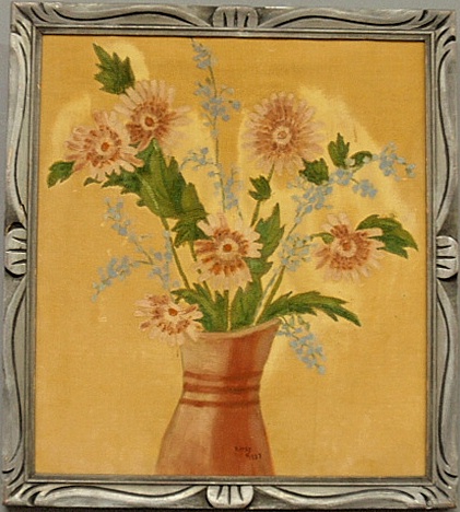 Appraisal: - Theorem painted on velvet of a vase of flowers