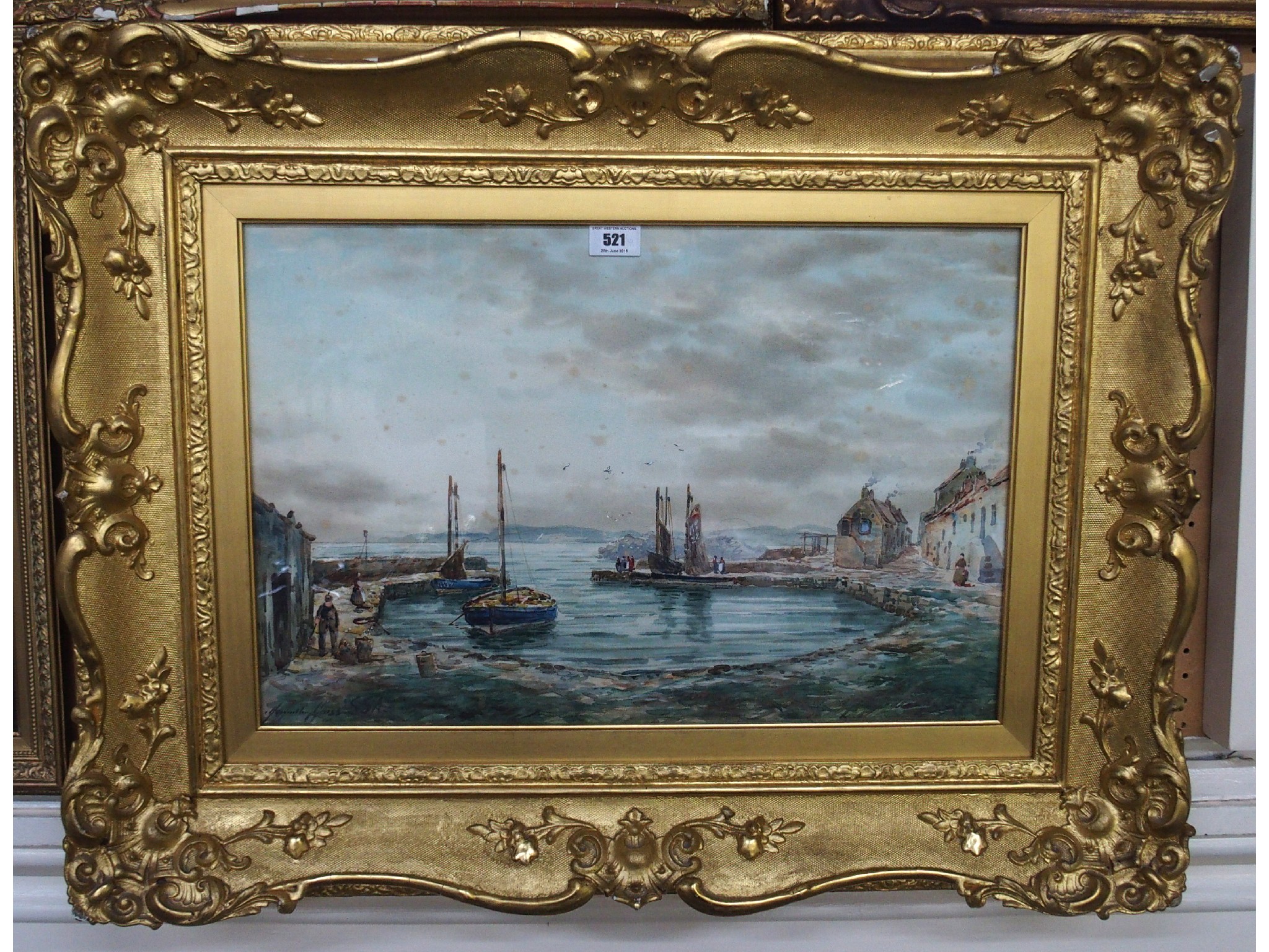 Appraisal: JOHN HAMILTON GLASS Scottish Harbour scene signed watercolour