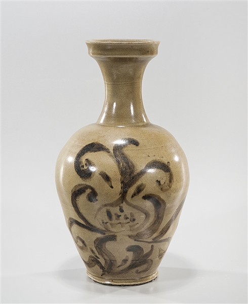 Appraisal: Korean glazed ceramic vase with foliate decoration x approx Condition