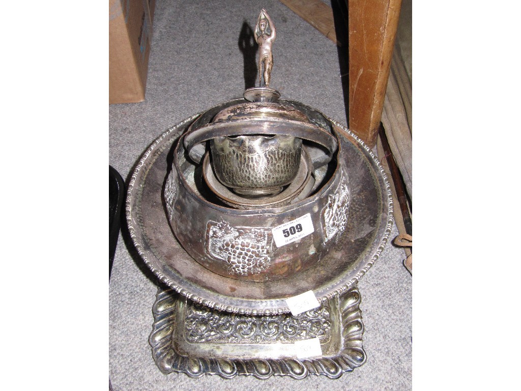 Appraisal: Lot comprising EP bowls tray and trophy cup lid