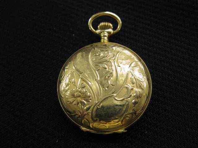 Appraisal: k Gold Ladies Pendant Watch hunting case fancy floral designs