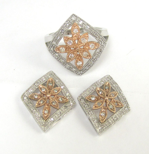 Appraisal: THREE PIECE DIAMOND AND TEN KARAT GOLD SET including a