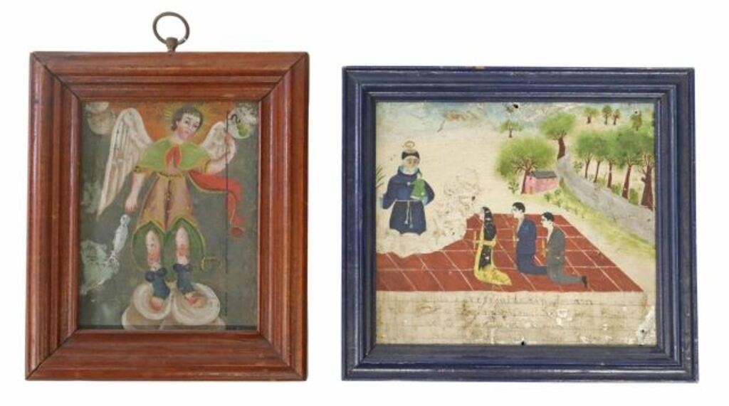 Appraisal: lot of Framed oil on tin retablo and ex-voto late