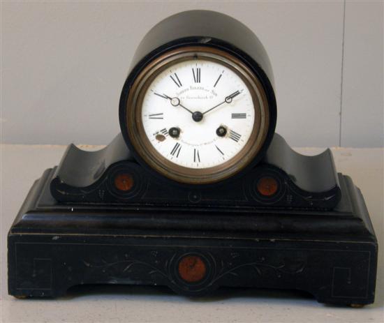 Appraisal: Joseph Eglese Son black slate and marble mantel clock enamelled