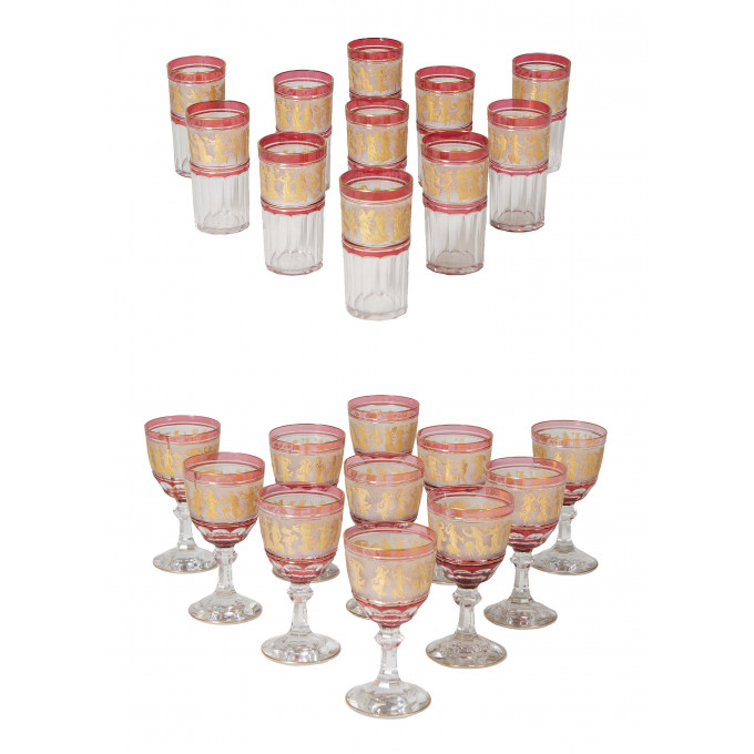 Appraisal: Set of Twenty-Two Cranberry Banded Crystal Glasses by Val St