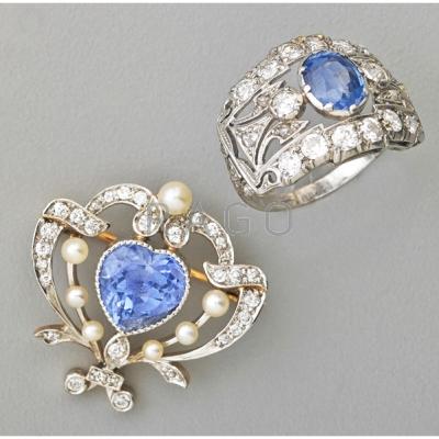 Appraisal: EDWARDIAN SAPPHIRE AND DIAMOND JEWELRY J E Caldwell sapphire heart