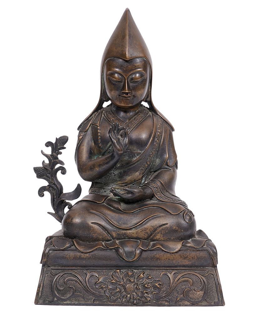 Appraisal: Bronze Patinated Tsongkhapa Lama Buddha Bronze Tsongkhapa lama buddha in