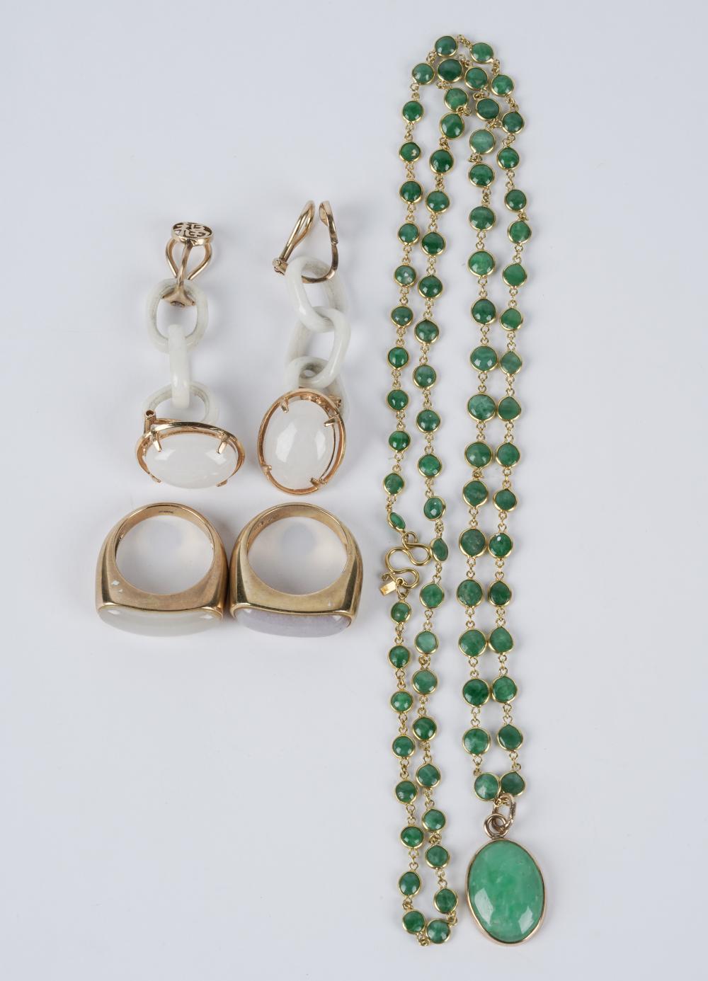 Appraisal: GROUP OF ASSORTED YELLOW GOLD JADE JEWELRYIncluding an karat yellow