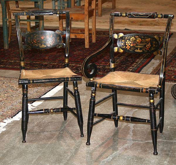 Appraisal: A set of six stencil decorated Hitchcock chairs height in