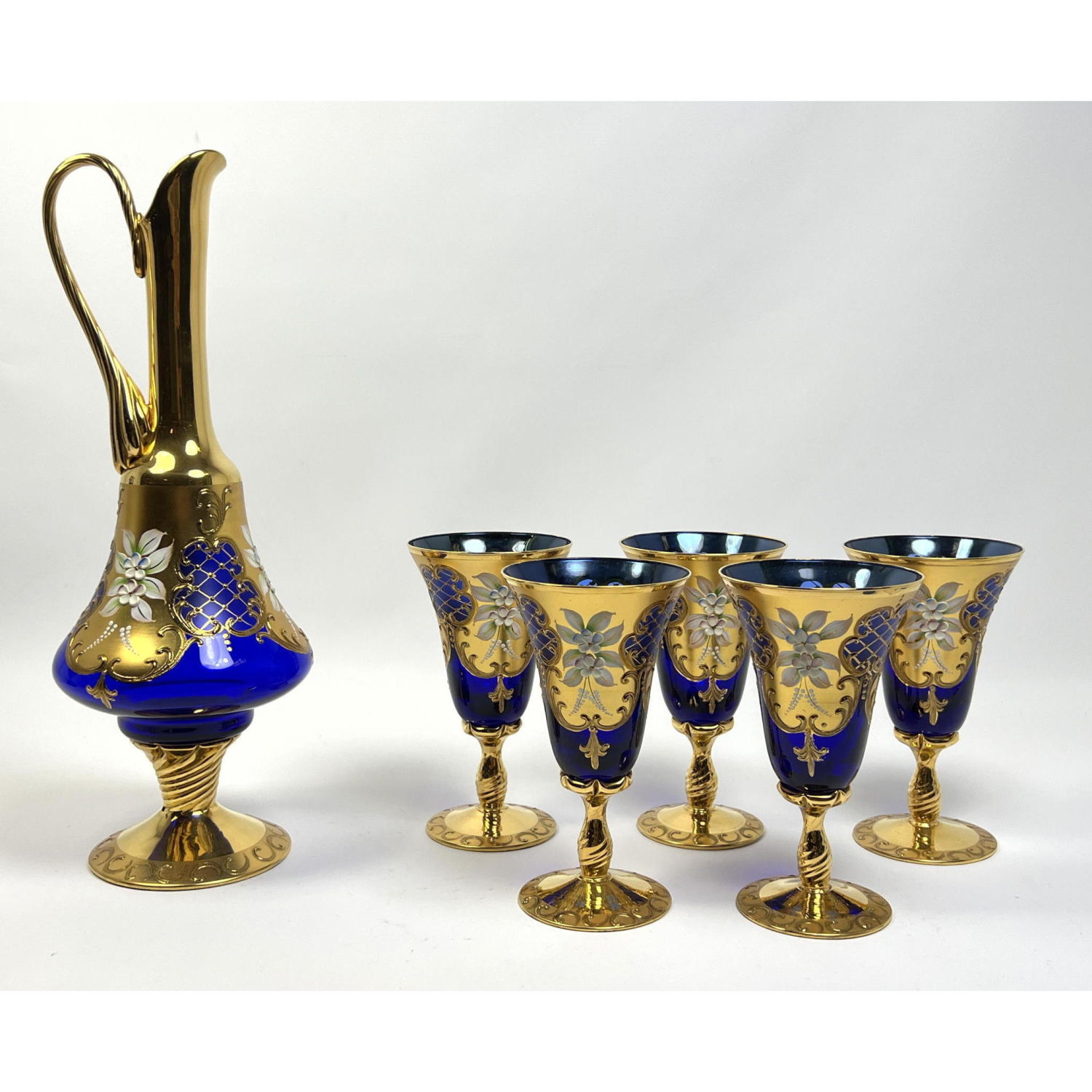 Appraisal: pc Bohemian Art Glass Decanter Drink Set Cobalt Blue Glass