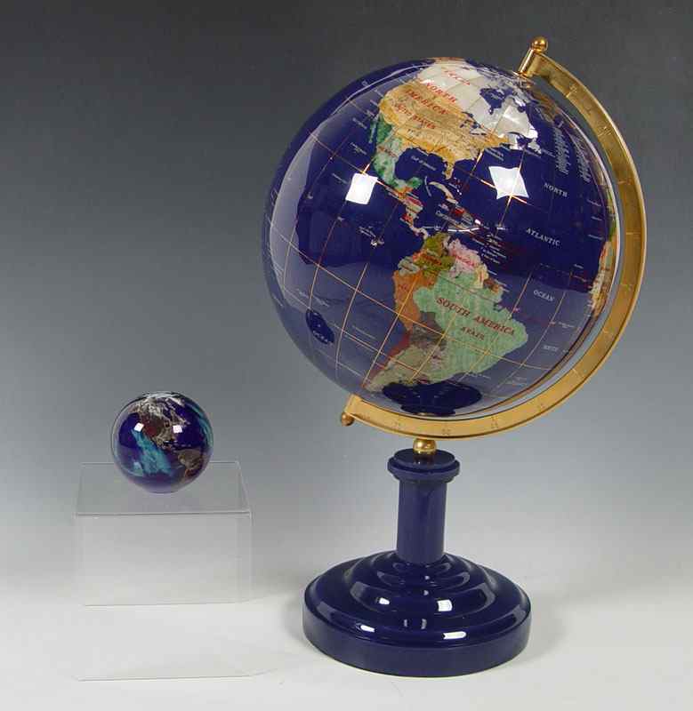 Appraisal: SEMI PRECIOUS STONE INLAY GLOBE AND GLOBE GLASS PAPERWEIGHT To