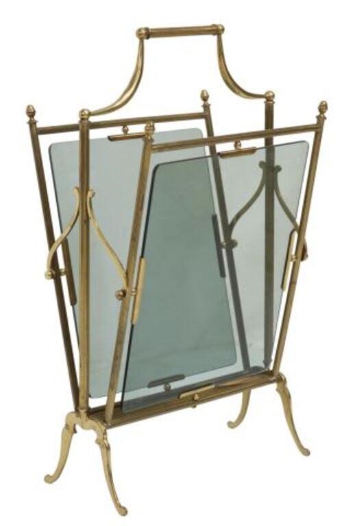 Appraisal: FRENCH MAISON JANSEN STYLE BRASS MAGAZINE STANDFrench brass magazine rack