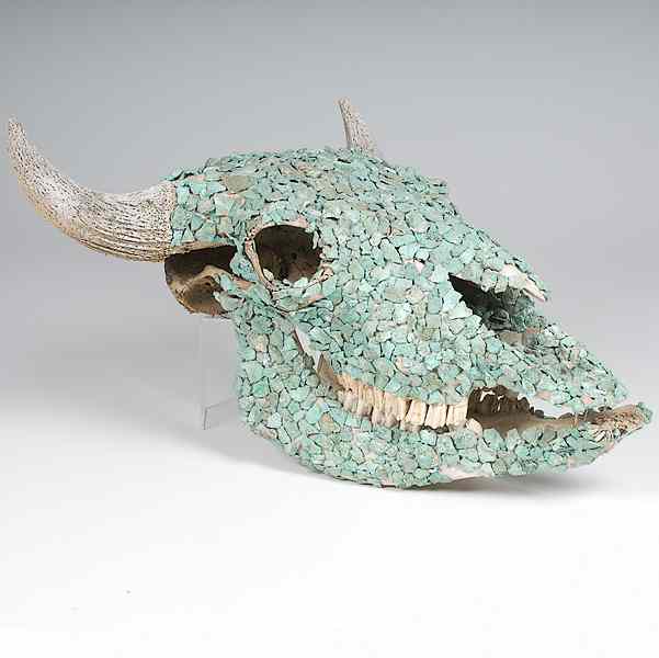 Appraisal: Buffalo Skull with Turquoise American a large buffalo skull with