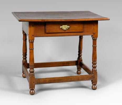 Appraisal: Pennsylvania baroque stretcher-base table walnut with poplar secondary dovetailed drawer