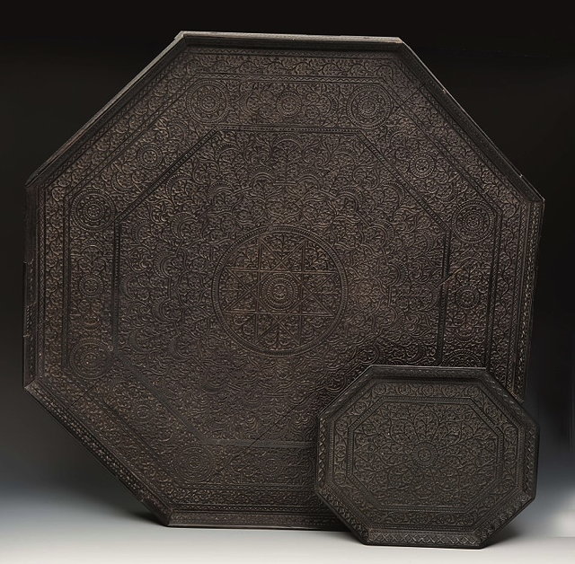 Appraisal: AN INDIAN CARVED BLACKWOOD OCTAGONAL TABLE TOP with fine foliate