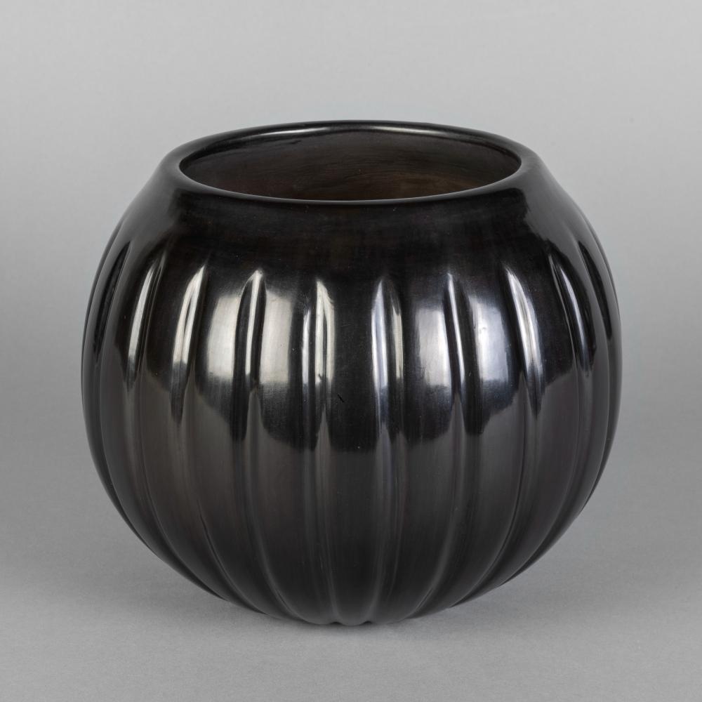 Appraisal: TINA GARCIA BLACKWARE MELON BOWLTina Garcia Santa Clara - Blackware