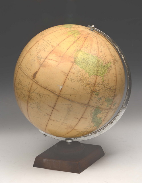 Appraisal: PHILIPS' CHALLENGE GLOBE a terrestrial globe on a wooden plinth