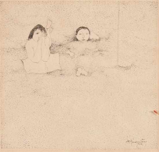 Appraisal: Matsumi Kanemitsu American - Two Figures pen and ink on