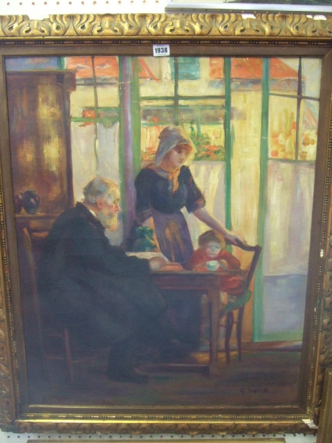 Appraisal: G Smith early th century Family dinner oil on canvas