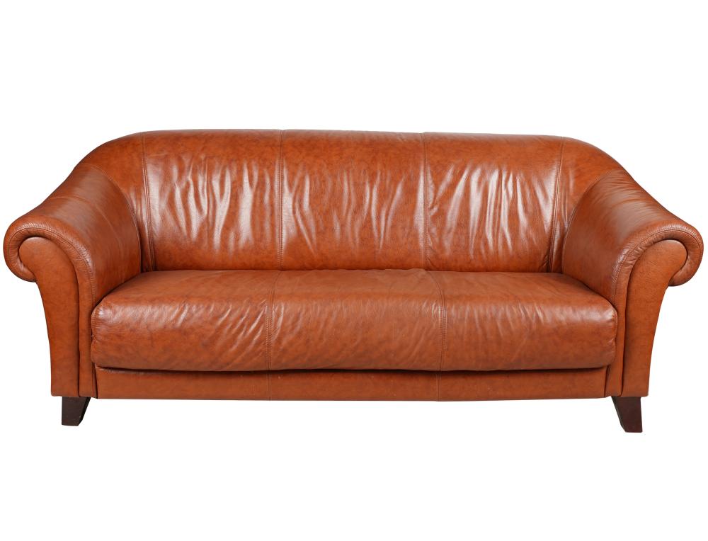 Appraisal: LEATHER SOFA ARMCHAIRSmanufacturer unknown the sofa inches wide inches deep