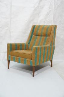 Appraisal: Tall Back Mid Century Lounge Chair Striped Fabri Tall Back