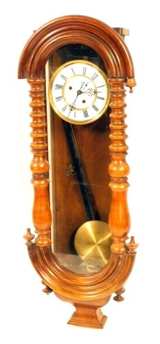 Appraisal: A late thC beech drop dial wall clock with an