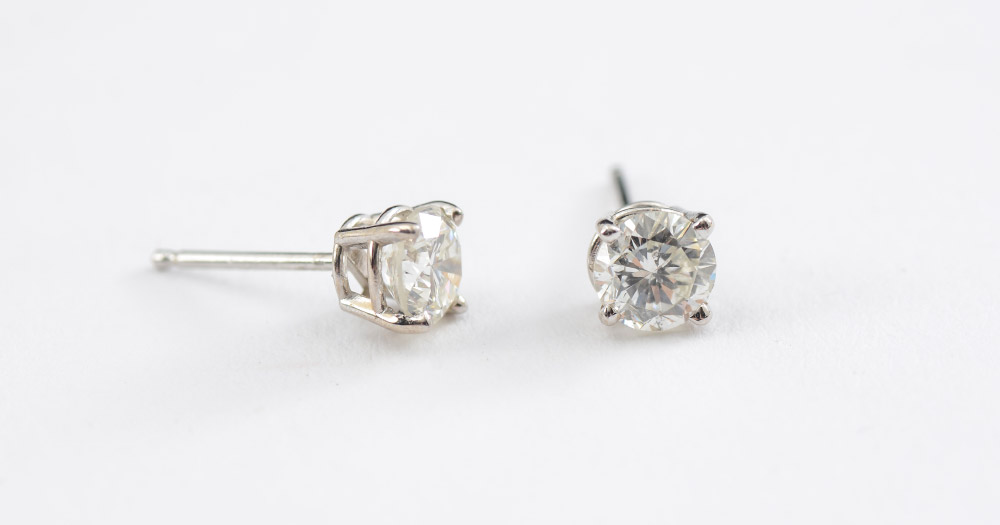 Appraisal: DIAMOND STUD EARRINGS k white gold mounted earrings with old