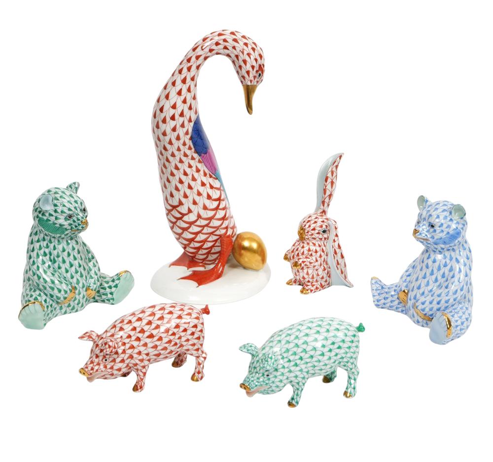 Appraisal: HEREND FISHNET ANIMALS K GOLD ACCENTS Herend Fishnet animals with