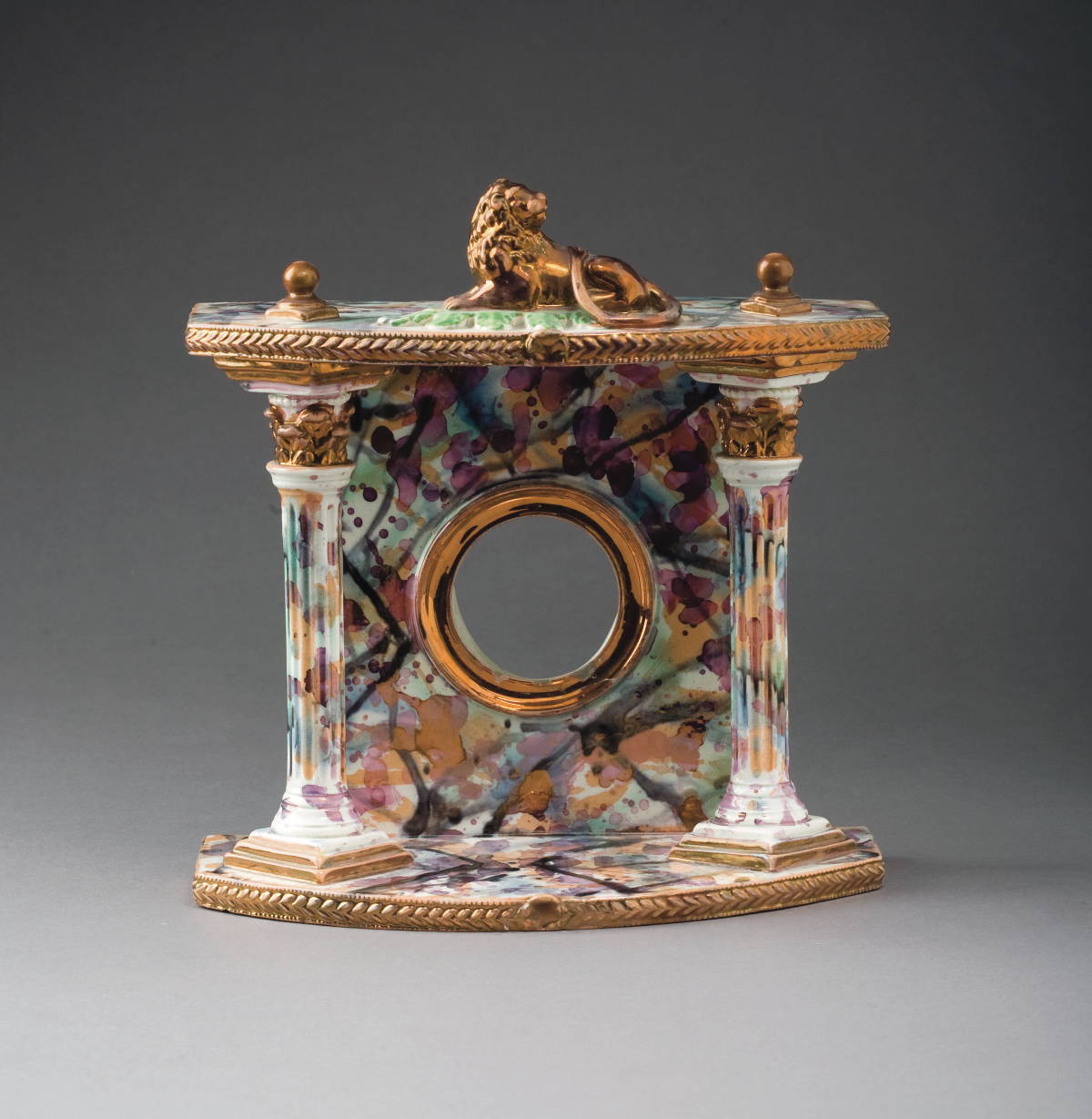 Appraisal: NEWCASTLE MARBLED LUSTRE AND ENAMEL-DECORATED WATCH HUTCH SEWELL CIRCA -