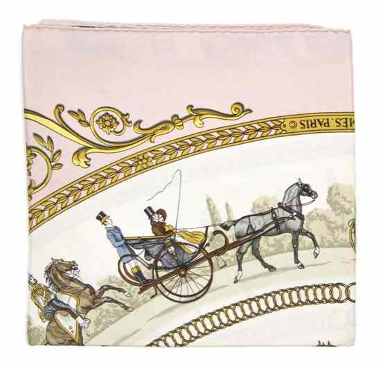 Appraisal: An Hermes Silk Scarf in a 'La Promenade de Longchamps'