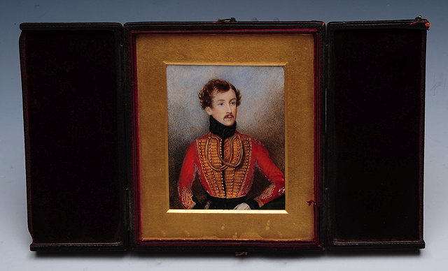 Appraisal: ENGLISH SCHOOL TH CENTURY Portrait miniature of a hussar wearing