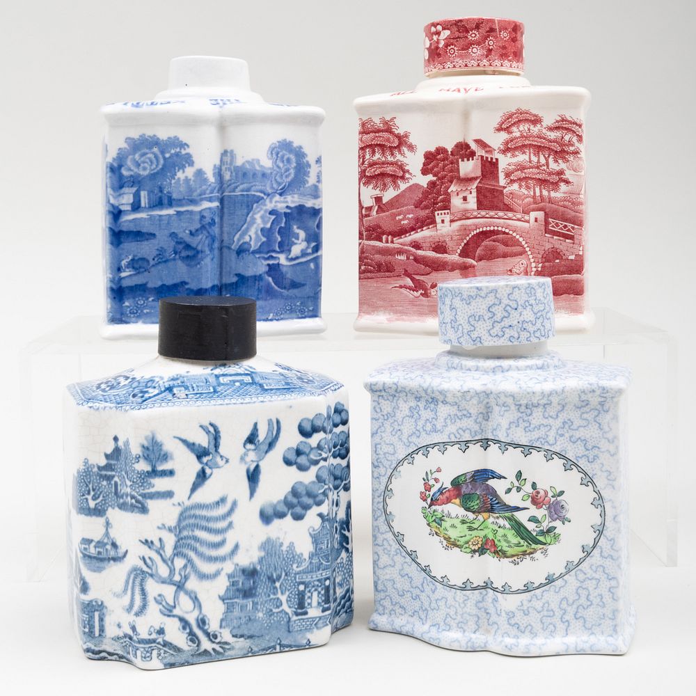 Appraisal: Group of Four English Transfer Printed Tea Caddies Comprising A